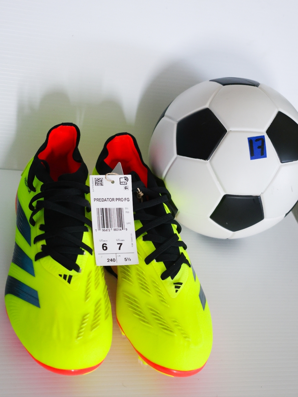 adidas  Predator Pro FG Soccer Cleats - Neon Yellow/Black/Red Size 6